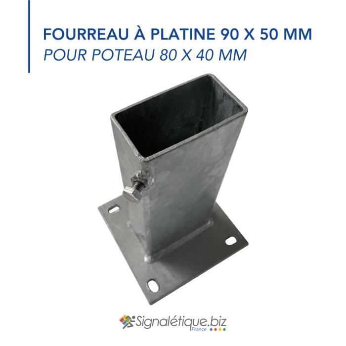 Fourreau platine pied de poteau acier galvanis 90 x 50 mm pour