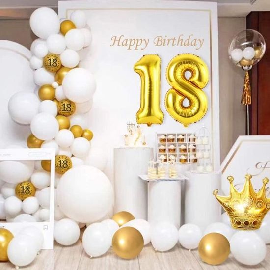 Table Anniversaire Decoration De 18 Ans Happy Birthday 18 Ballons En Aluminium Ballons Blancs En Or Metallique 331 Cdiscount Maison