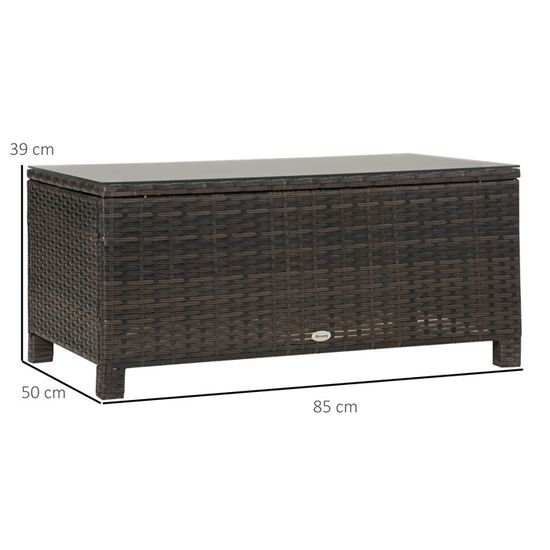 Table Basse de Jardin en Résine Tressée Imitation Rotin avec Plateau Verre 85cm Marron - ComfortXL Outdoor Living - Gamm vert
