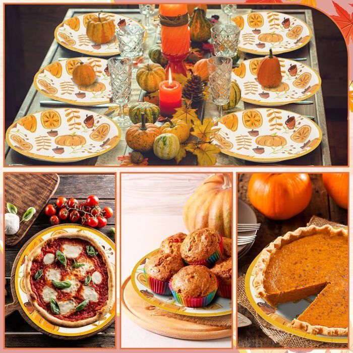 Lot De 20 Assiettes + 20 Serviettes En Carton Halloween - Motifs Citrouille, Fantôme, Chauve-souris - Assiettes 17.8 Cm, Serviettes 33x33 Cm - Pour Fête, Anniversaire