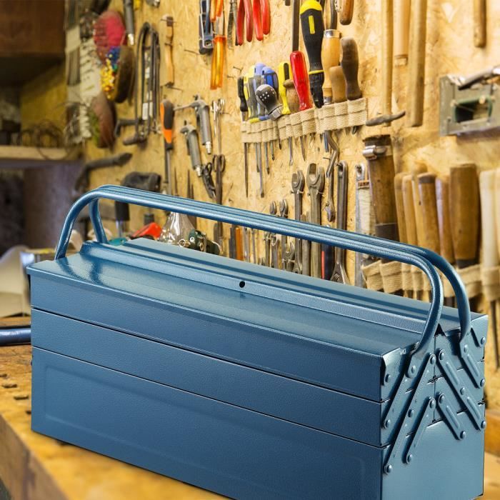 Boîte coffre à outils rangement pratique en acier - bleu - 580x220x210mm -  Cdiscount Bricolage