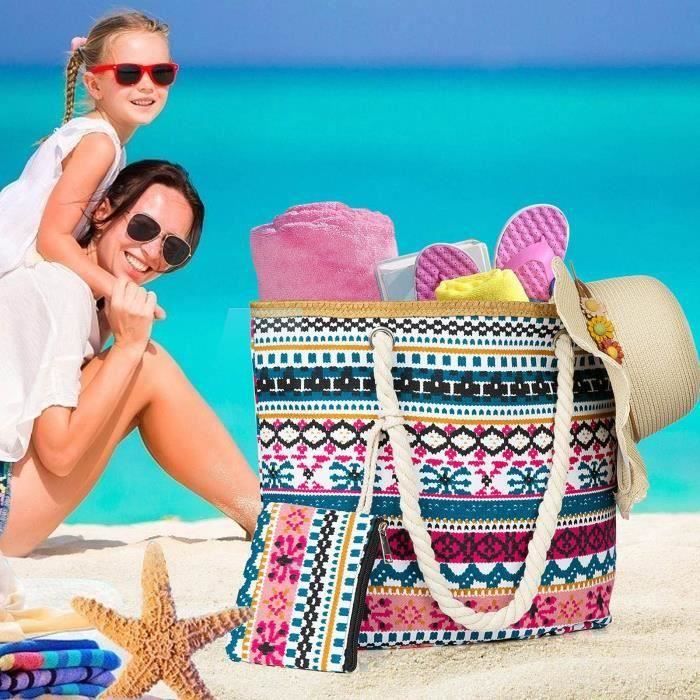 Happy Grand Sac de Plage pour Femmes Sac Fourre Tout en t