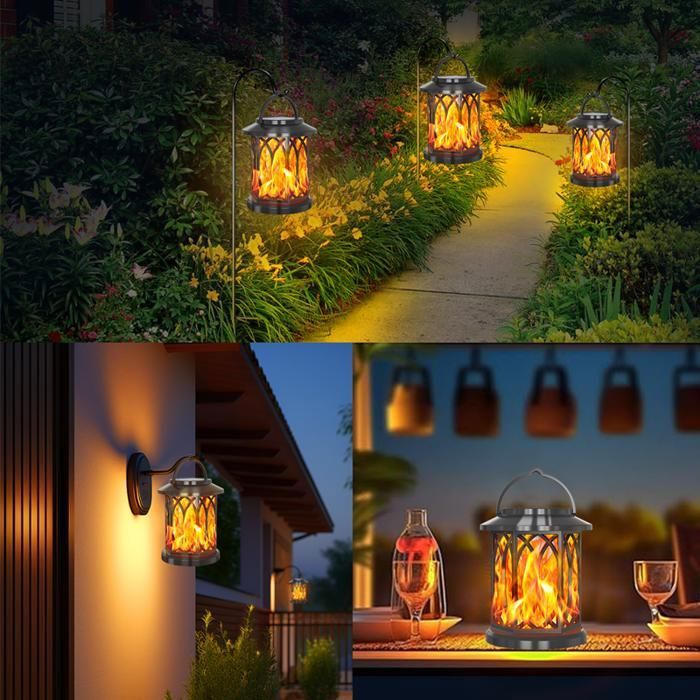 Lampe Solaire Extérieure Métal Suspendue - Lanterne Jardin IP65 Étanche Avec Motif Fleurs Et Papillons