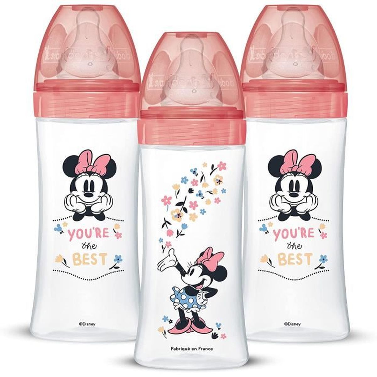 Lot De 3 Biberons Anti Colique Initiation Minnie 330ml 6 Mois Tetine Ronde Debit 3 Cdiscount