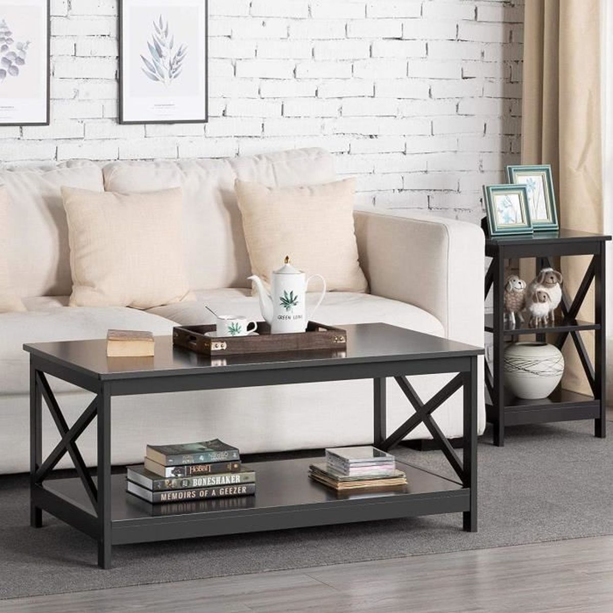 Table De Salon Laterale En Bois De Table Basse Moderne X Design Avec Etagere De Rangement Noir Achat Vente Table Basse Table De Salon Laterale En Cdiscount