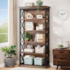 TOPESCT Bibliothèque, étagère sur Pied de 180 x 30 x 80 cm de Haut, Bibliothèque en Bois à 6 étages pour Salon, Industriel, Brun Vintage