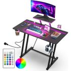 Bureau Gamer LED - PIPIPOXER - Multifonctionnel - Noir - Prise Electrique - Porte-Gobele - Crochet pour Casque