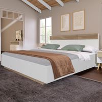 Lit double 160x200 cm - Marque - Structure de lit - Blanc et bois