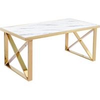 ILYANA - Table à manger rectangulaire effet marbre blanc et pieds dorés
