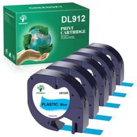 5x GREENSKY Compatible pour Dymo LetraTag Ruban Plastique 91205, 12mm x 4 m,pour Dymo LetraTag LT-100H,  noir sur bleu