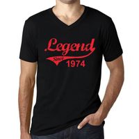 Homme T-Shirt Col V Une Légende Depuis 1974 – Legend Since 1974 – 49 Ans T-Shirt Cadeau 49e Anniversaire Vintage Année 1974 Noir