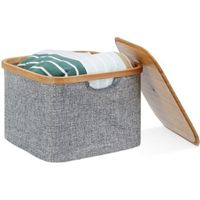 Relaxdays Panier de rangement en tissu boîte de rangement gris bambou couvercle poignées HxlxP: 25 x 33 x 33 cm, gris -