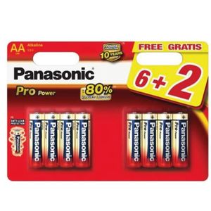 PILES Pile Alcaline Panasonic LR6 AA PRO POWER - blister de 6 + 2 offertes