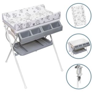 DREAMADE Table /à Langer Pliable 4 en 1 avec Panier de Rangement Tissu Imperp/érable et Structure en Fer pour Nouveaux-N/és Bleu Hauteur R/églable en 3 Positions et 4 Roulettes Amovibles avec Freins