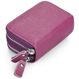 Porte Cartes Porte Monnaie LIVAN® Double Fermeture éclaire Bouton 11,5 x 7,5 x 3 cm Homme Femme Rouge en Cuir Vachette épais Anneau à clé intégré