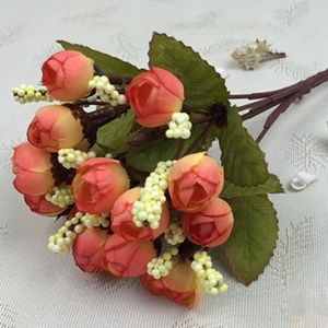 FLEUR ARTIFICIELLE rouge - Bouquet de roses à petits bourgeons, 15 tê