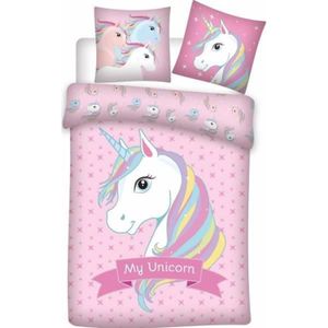 pour lit Simple Rose Parure de lit Licorne Arc-en-Ciel avec Housse de Couette 220 x 240 cm et taies d'oreiller Assorties Double 