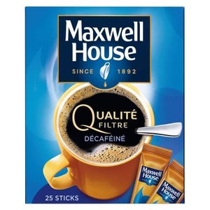 CAFÉ SOLUBLE LOT DE 4 - MAXWELL HOUSE Qualité filtre décaféiné - Café soluble en sticks  50 g