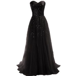 Robe de soirée longue à strass de couleur noire brillante pour femme  (Classe chic et pas cher)