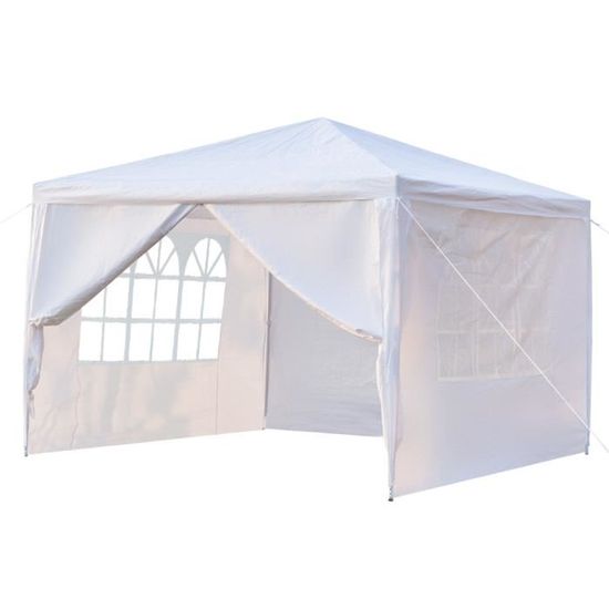 Tonnelle imperméable de jardin-Tente de reception avec 4 cotés-3x3m-blanc