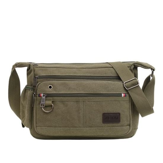 Sac Bandoulière Toile Rétro - Besace Homme/Femme - Portable 12,9" - Voyage, Université, Travail