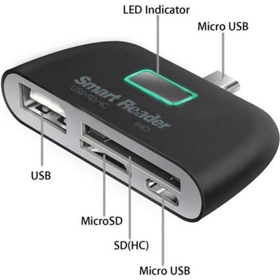 Lecteur de cartes pour SAMSUNG Galaxy Tab A Smartphone Micro-USB Android SD Micro SD USB Adaptateur