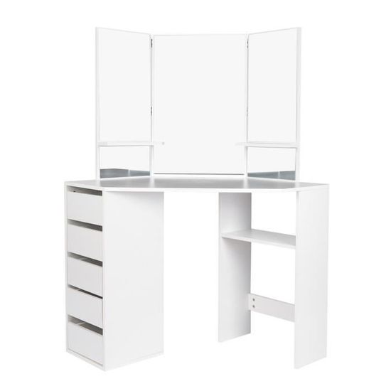 Coiffeuse d'angle blanche avec led et tabouret