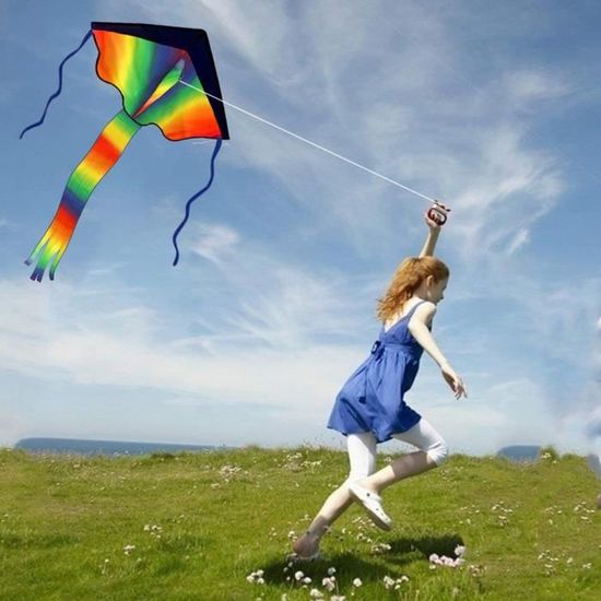 Cerf-volant arc-en-ciel à longue queue pour enfants, jouets d'extérieur,  C5AF, nouveauté