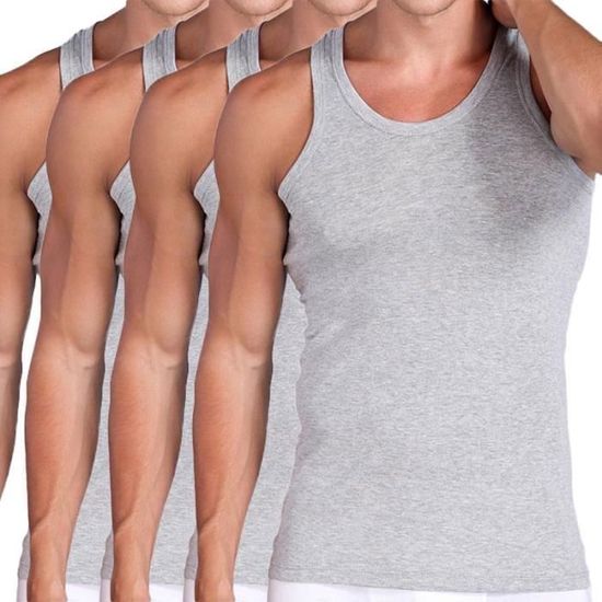 Lot de 4 Débardeur Homme Sans Manche Stretch Coton Couleur Unie Sport