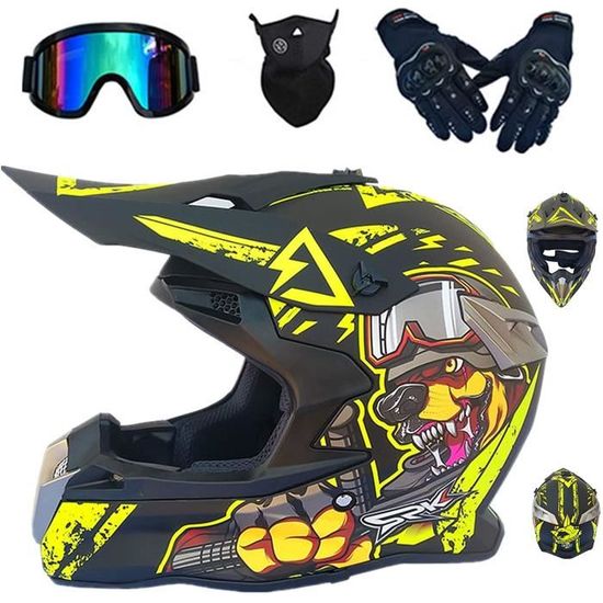Kit Casque Moto Cross Enfant/Adulte - Inclut Gants, Lunettes, Masque - Certifié ECE/DOT - Taille S à XL