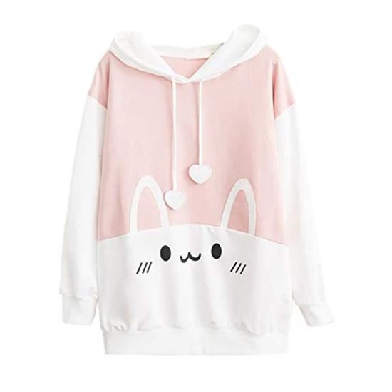 Sweat à Capuche Avec Oreilles De Lapin – Manches Longues, Coupe Ample – 35% Coton, 65% Polyester – Pour Femme | Style Décontracté, Mignon Et Tendance