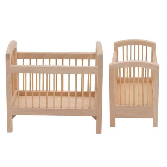Mini Berceau En Bois Pour Maison De Poupée - Décoration Miniature, Lit De Poupée, Accessoire Créatif Beige