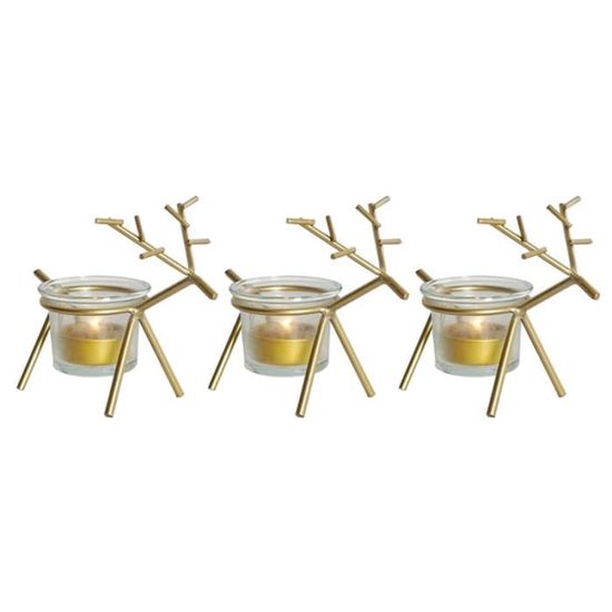 3pcs renne thé lumière titulaire fer art chandelier avec tasse transparente table de noël bougeoir  BOUGIE (HORS ANNIVERSAIRE)