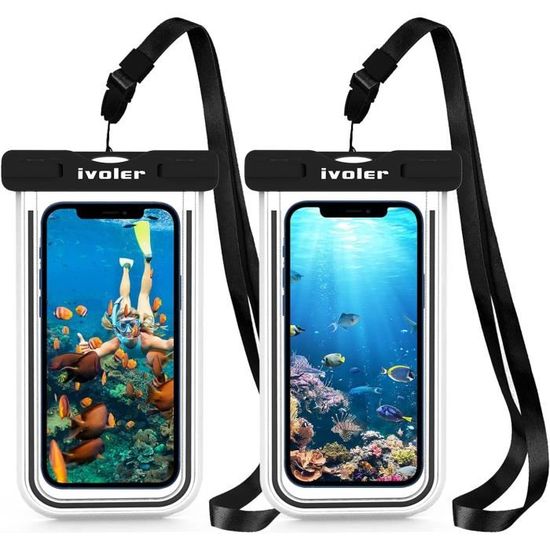 Pack De 2 Pochettes étanches IPX8 Avec Ceinture - Pour Téléphone, Natation, Plage, Dimensions 22x16.5 Cm, Réglable 67-100 Cm