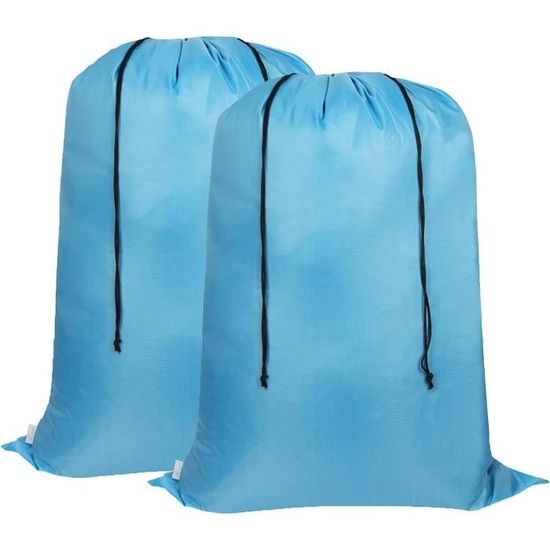 Lot 2 Grands Sacs à Linge Voyage 70×90 Cm – Nylon Résistant – Cordon Serrage – Noir – Parfait Camping, Hôtel, Déménagement