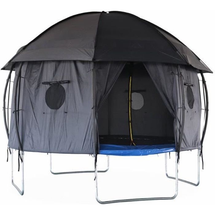 Tente de camping pour trampoline. cabane. polyester. traité anti UV. 1 porte. 4 fenêtres et sac de transport
