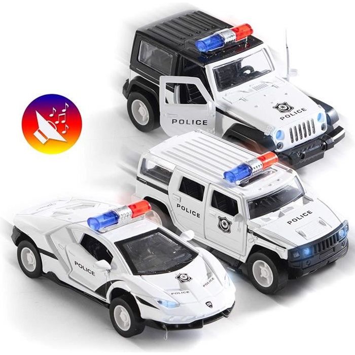 Voiture de police à piles, voiture jouet pour enfants avec lumières et sirènes, modèle en métal moulé, échelle 1:32