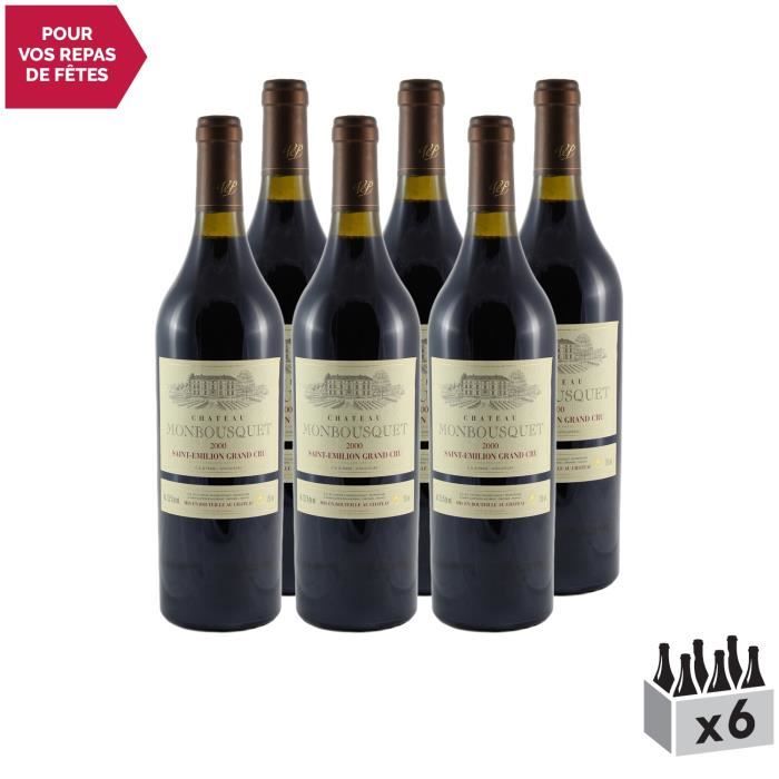 Château Monbousquet Saint-Emilion Grand Cru Classé Rouge 2000 - Lot de 6x75cl - Vin AOC Rouge de Bordeaux - Cépages Merlot,