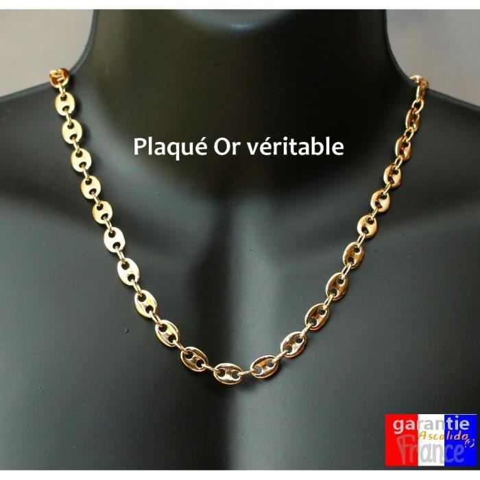 Chaine collier luxe grain de café 9mm pour homme en plaqué OR 18k véritable