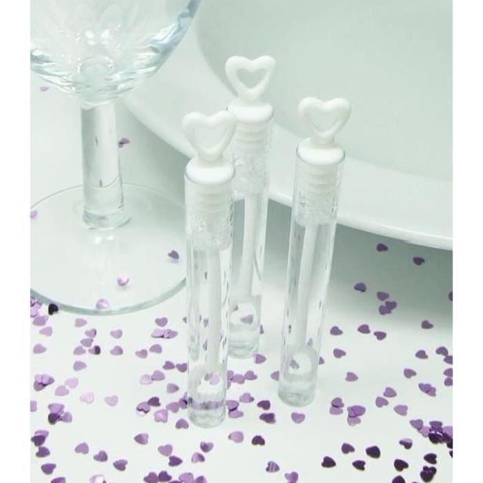 24 tubes forme coeur à bulles de savon spécial mariage - Dimension : 10,5 cm