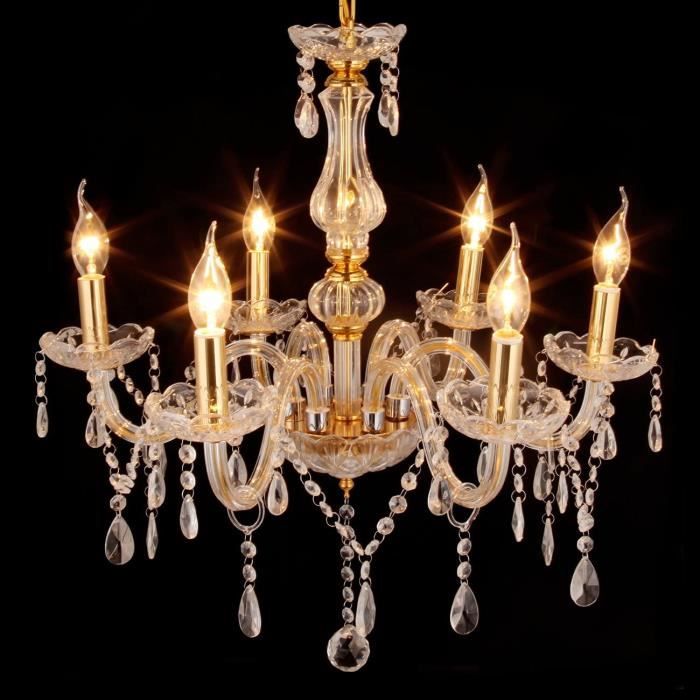 Plafonnier lustre ECLAIRAGE DE MEUBLE Ridgeyard Classique 6 Feux Pampilles Lustre Verre K9 Cristal Plafonnier Lampe Luminaire (D131
