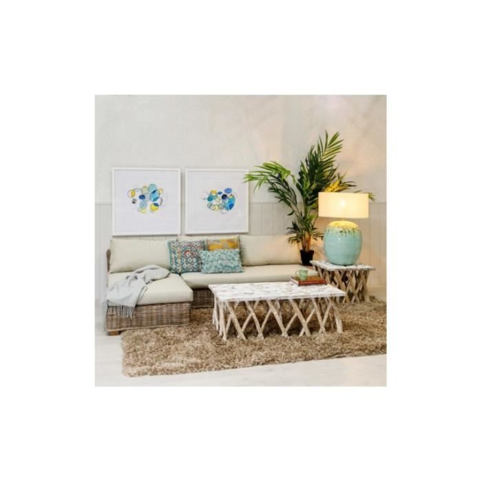 Table basse bois flotté blanc décapé