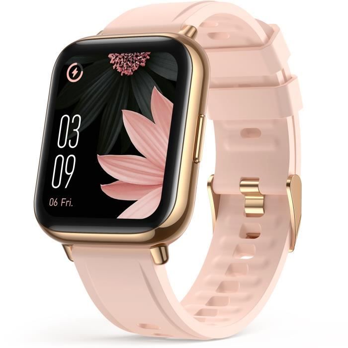 AGPTEK Montre Connectée Femmes 1,69 Pouces Smartwatch Sport Bluetooth 5.0 avec, Bracelet Intelligente Étanche IP68, Or Rose