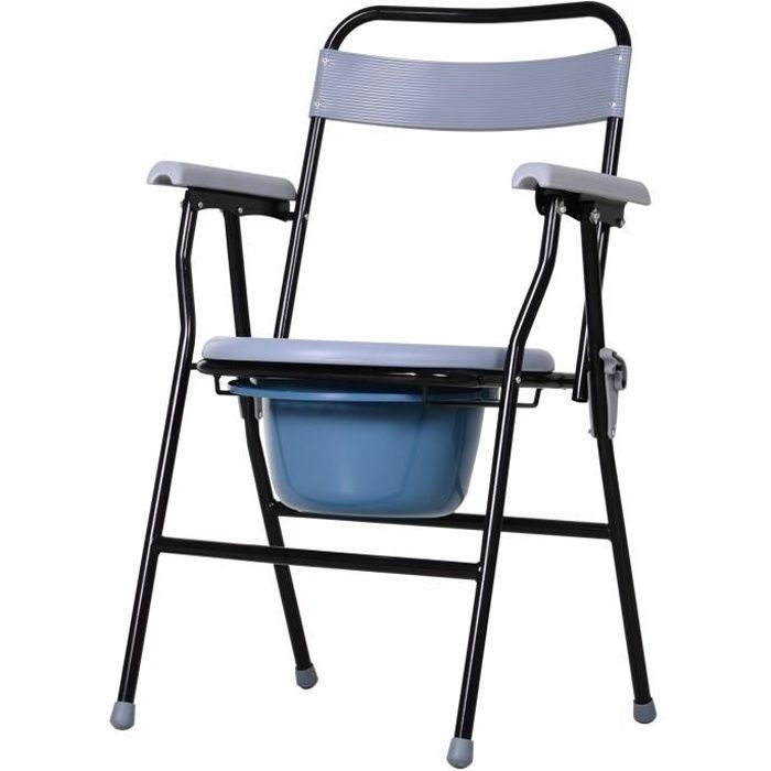 Chaise percée - chaise de douche pliable - seau amovible, accoudoirs - métal époxy noir PP gris 52x47x85cm Noir
