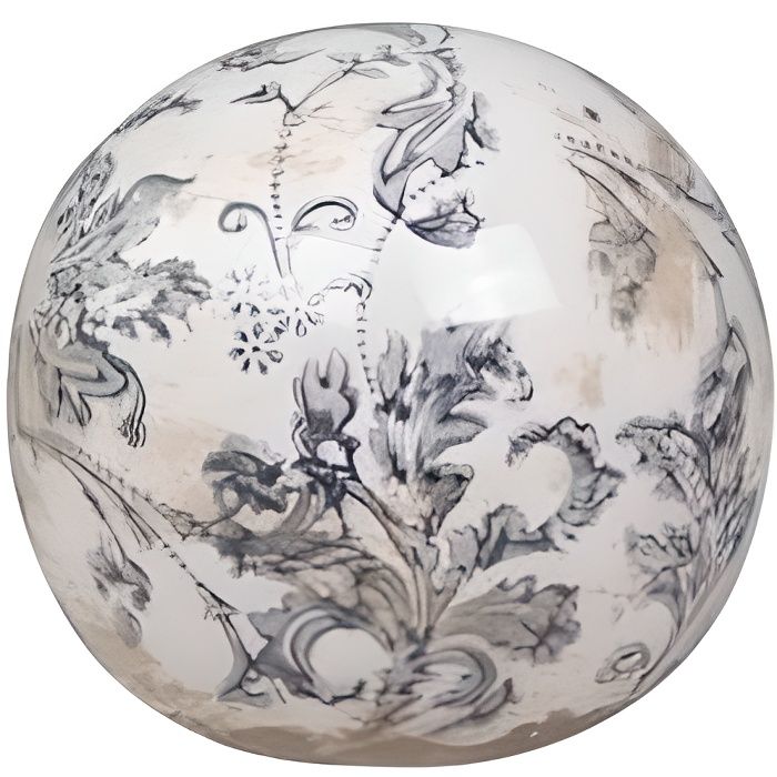 Boule Décorative Sphère Objet Déco à Poser en Céramique Blanche Motif Baroque Ø 8,5cm