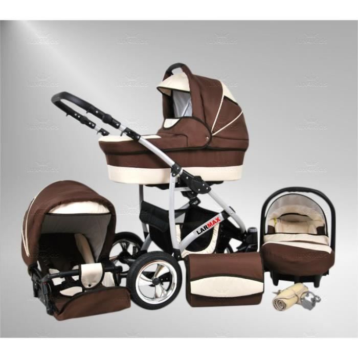 Largo Poussette combinée avec ISOFIX siège auto Poussette Canne Accessoires 42 CHOCOLAT & CRÈME