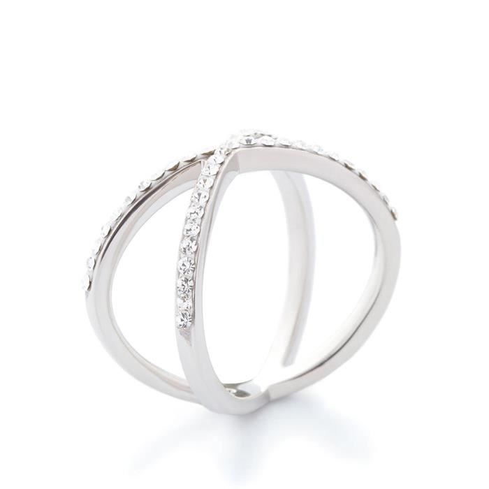 Mes-bijoux.fr - Bague Femme Métal Argenté et ornée de Cristaux de Swarovski Element - WBI953Crygv