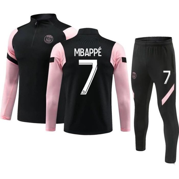 Maillot de Football Paris 2020-2021 Collection de Paris 7 Mbappé Survêtement de Entraînement Tenue de Training Noir pour Enfant