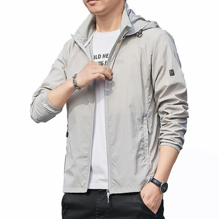 FUNMOON Blouson de Protection Solaire Upf 50+ Hommes Sweat Capuche Extensible Et Respirant Chemises D'Été La Randonnée