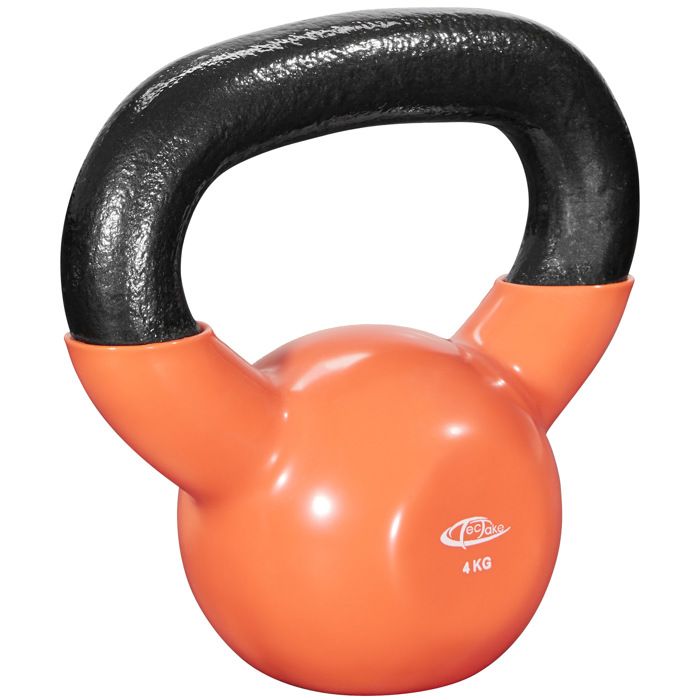 TECTAKE Kettlebell 4 kg pour Exercices de Musculation et de Cross Training en Fonte Orange
